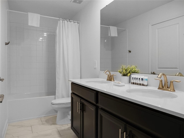 full bathroom with vanity, toilet, and shower / bath combo