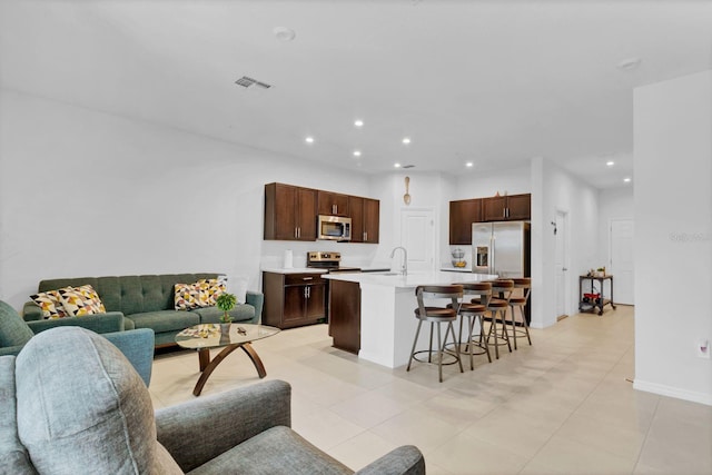 living room with sink