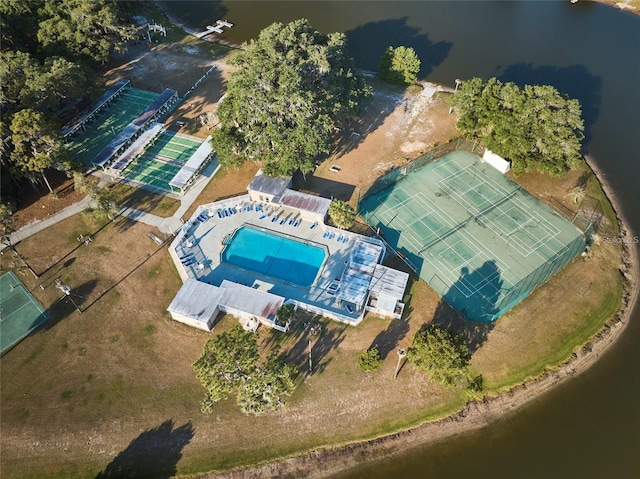 aerial view featuring a water view