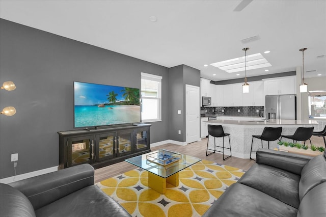 living room with light wood-type flooring