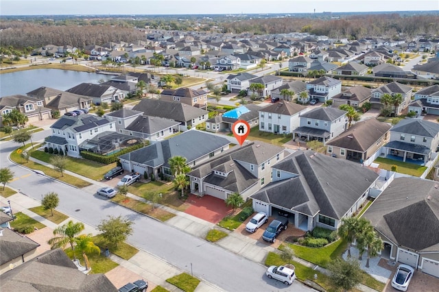 drone / aerial view featuring a water view