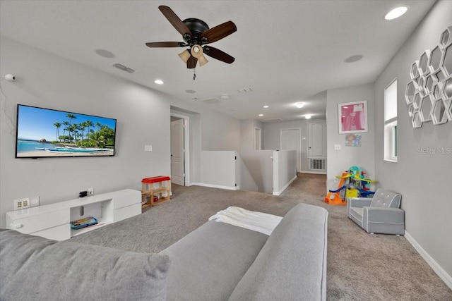 living room featuring light colored carpet