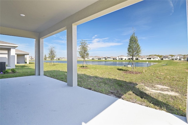 view of patio featuring a residential view and central air condition unit