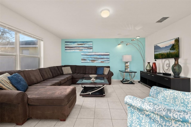 living room featuring light tile patterned floors