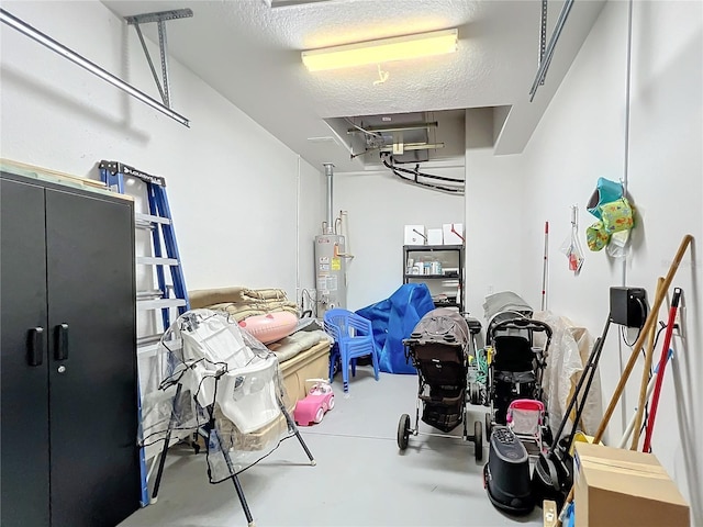 garage featuring water heater