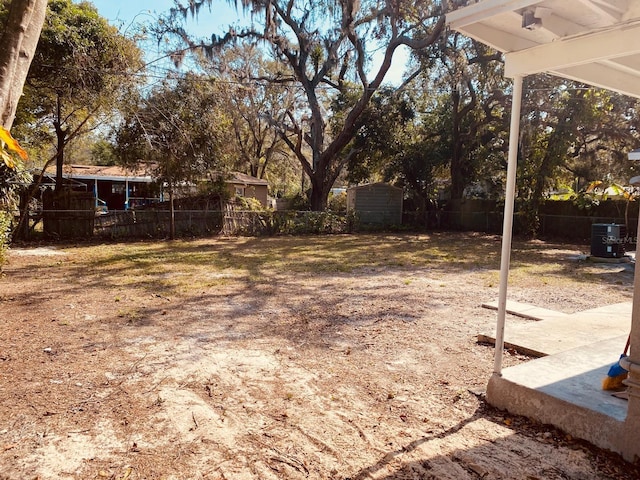 view of yard featuring a storage unit