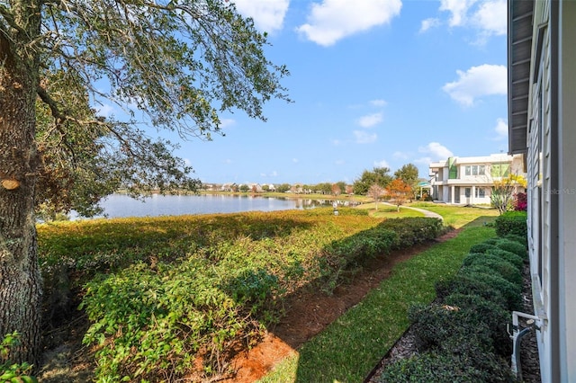 view of yard with a water view