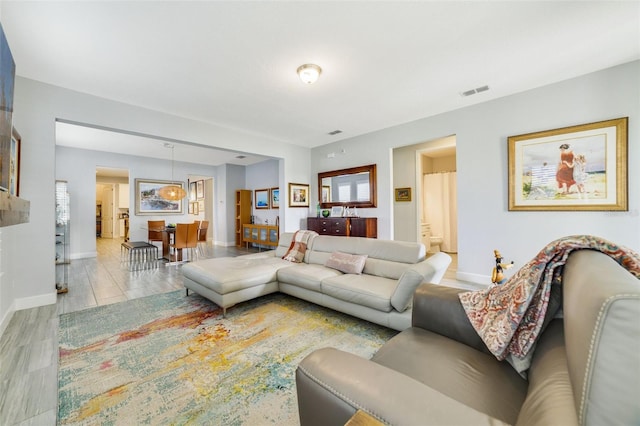 living room with light wood-type flooring