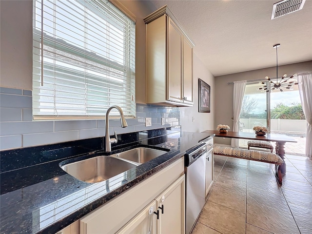 3857 San Isidro Cir, Saint Cloud, FL 34772 - kitchen featuring sink, backsplash, a wealth of natural light, decorative light fixtures, and stainless steel dishwasher