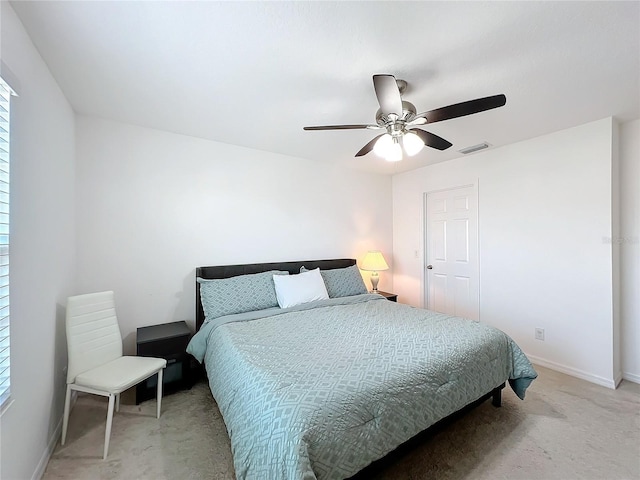 bedroom featuring ceiling fan and carpet flooring