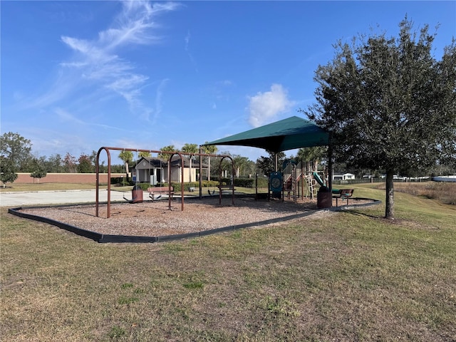 view of play area featuring a lawn