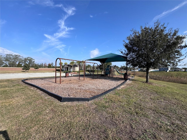 view of jungle gym with a yard