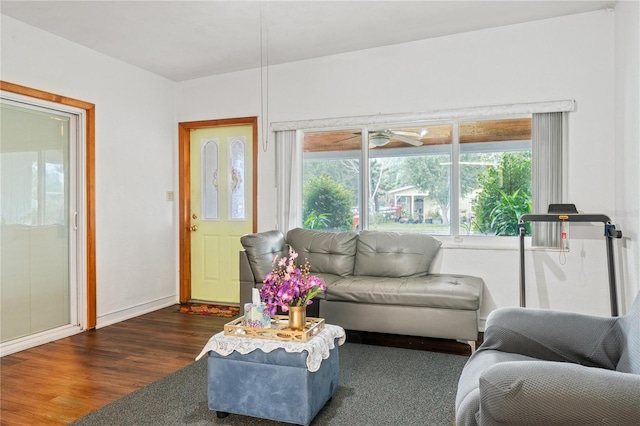 living room with dark wood-type flooring