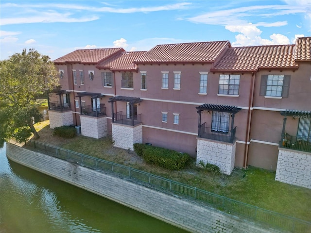 exterior space featuring a water view