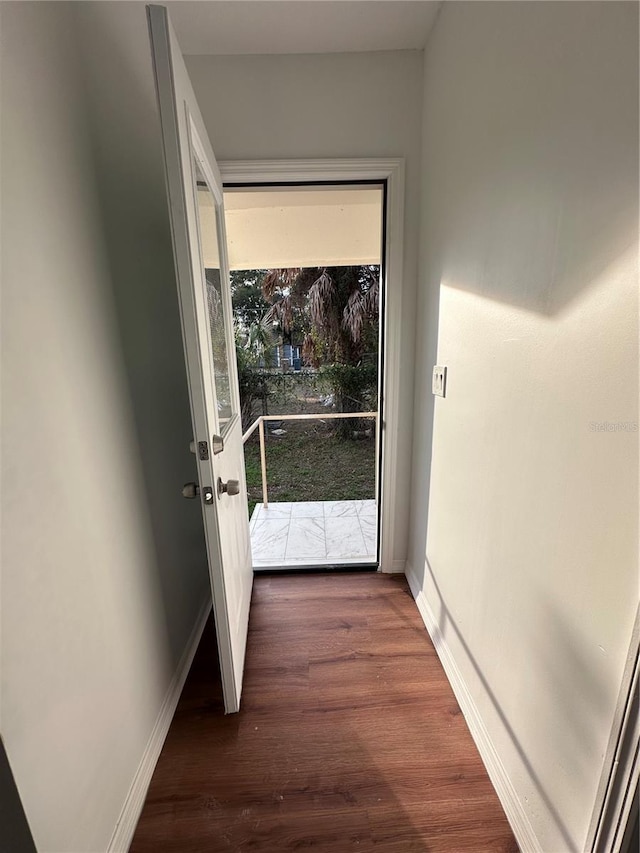 entryway featuring baseboards and wood finished floors