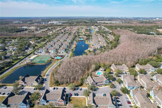 aerial view featuring a water view