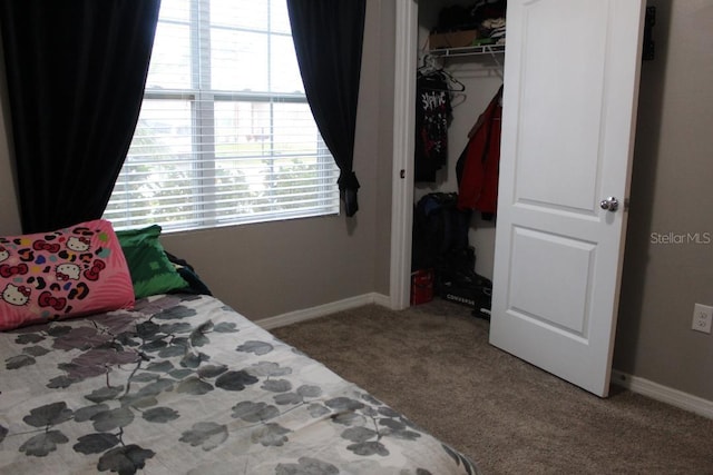 bedroom with carpet floors and a closet