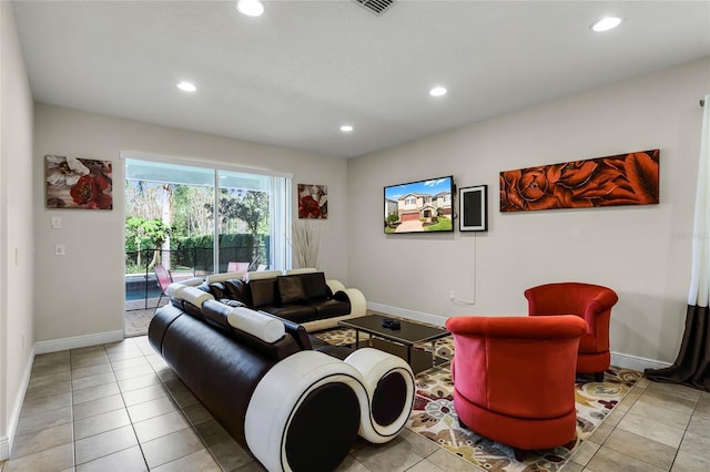 living room featuring light tile patterned floors