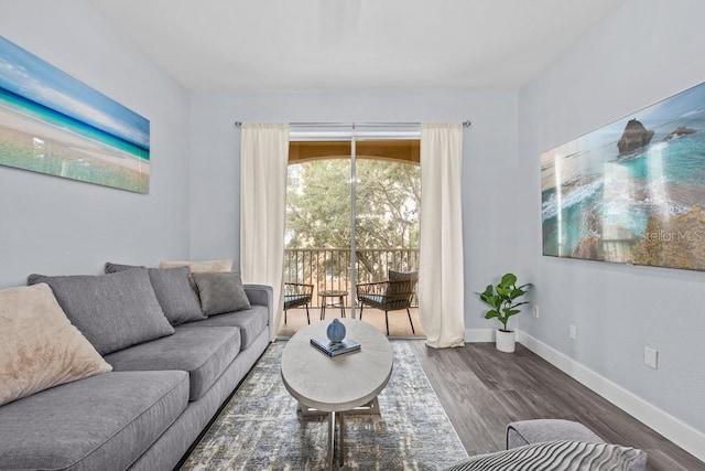 living room with dark hardwood / wood-style floors