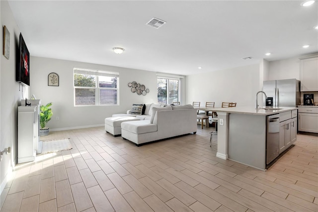 living room featuring light hardwood / wood-style floors