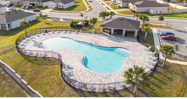 view of swimming pool with a gazebo and a patio area