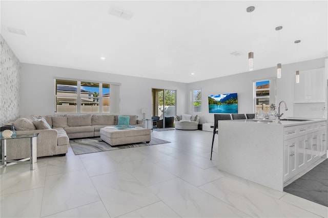 living room featuring sink