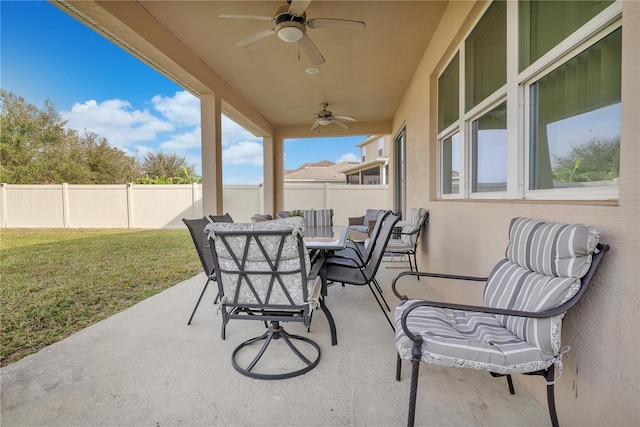 view of patio / terrace featuring ceiling fan