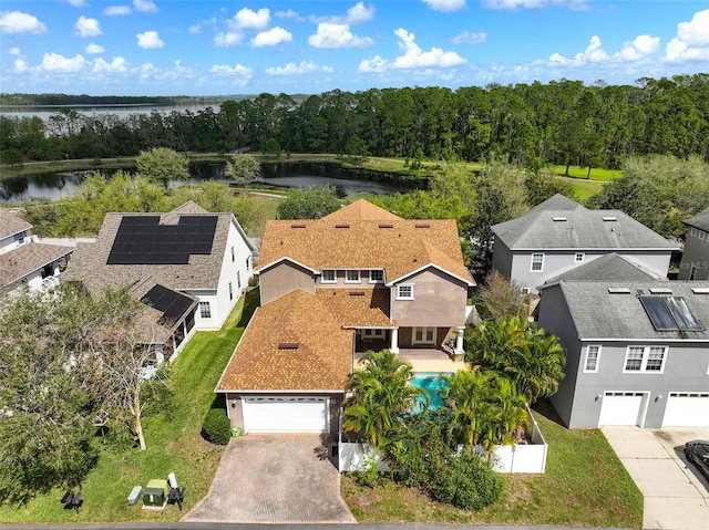 bird's eye view featuring a water view