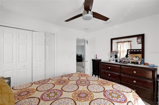 bedroom with a closet and ceiling fan