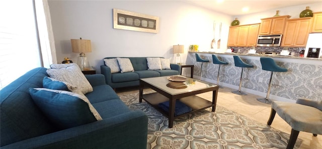 living room featuring light tile patterned floors