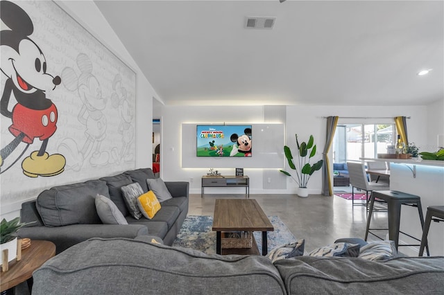 living room with concrete floors