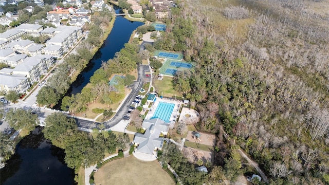 bird's eye view featuring a water view