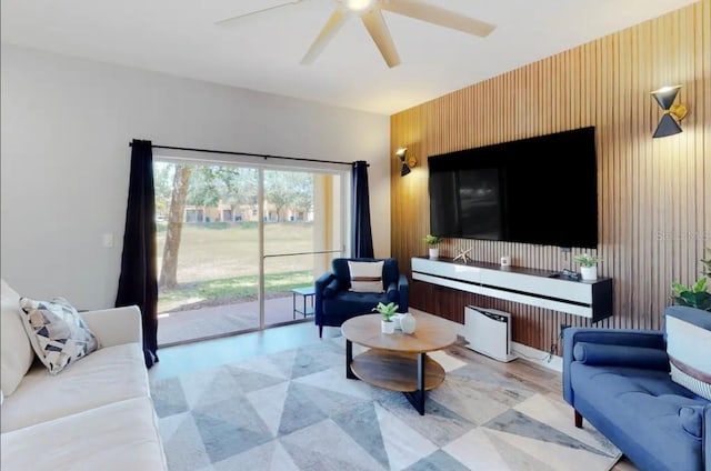 living room with ceiling fan