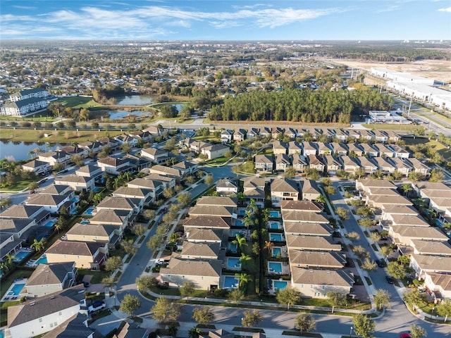 aerial view with a water view