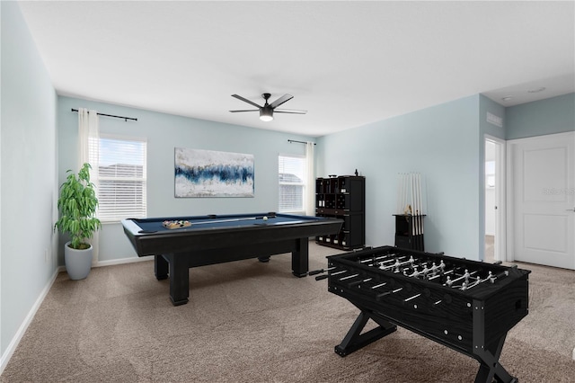 139 Aces High Ln, Davenport, FL 33896 - rec room featuring carpet flooring, baseboards, ceiling fan, and pool table