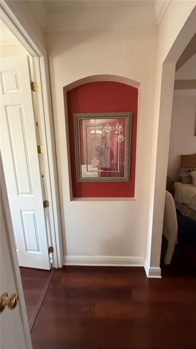 hallway with dark wood-type flooring