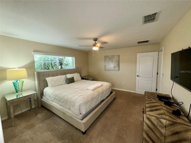 bedroom with carpet floors and ceiling fan