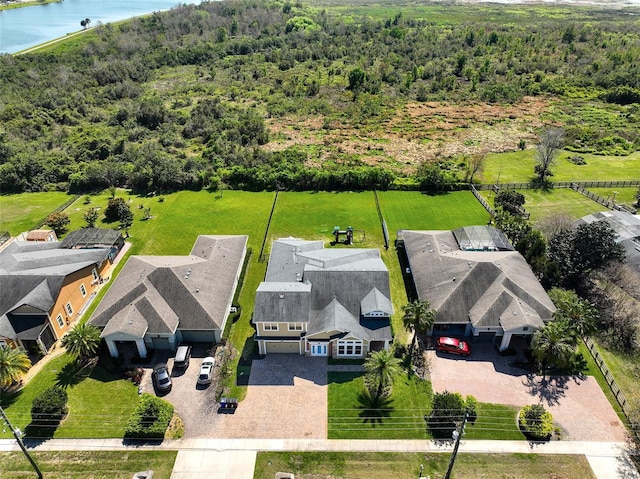 aerial view with a water view and a residential view