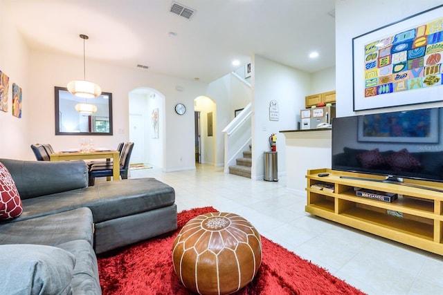 view of tiled living room