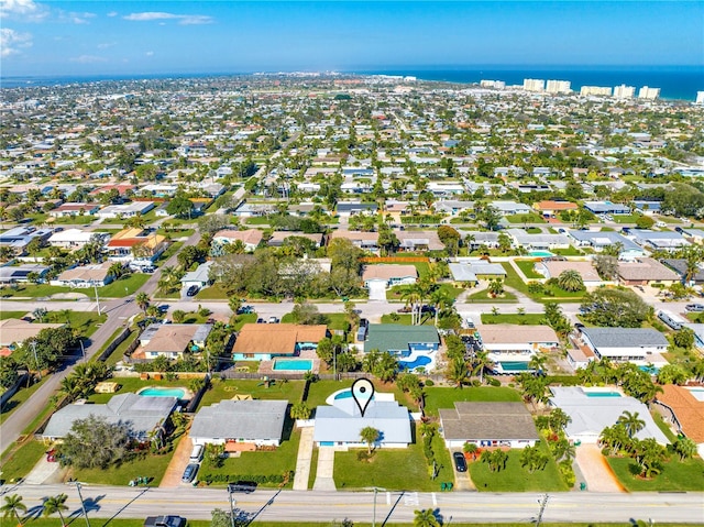 bird's eye view featuring a water view