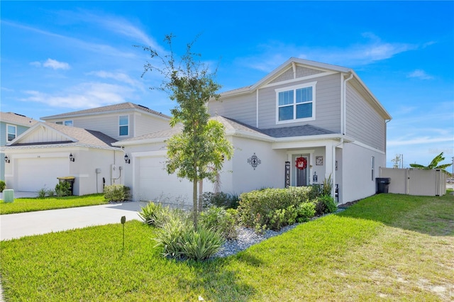 view of front of house with a garage and a front lawn