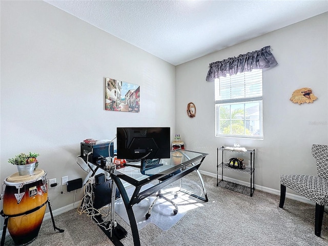 office space with carpet and a textured ceiling