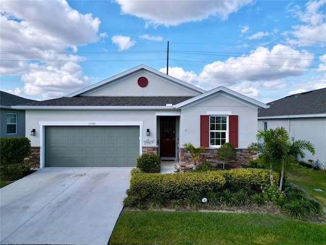 single story home with a garage