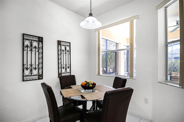 dining area featuring ceiling fan