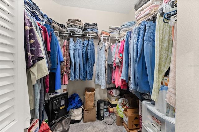 walk in closet featuring carpet floors