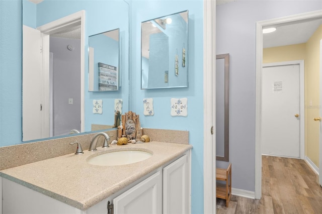 bathroom with vanity and wood-type flooring