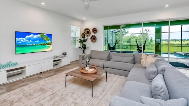 living room with recessed lighting