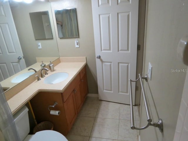 bathroom with tile patterned floors, toilet, and vanity