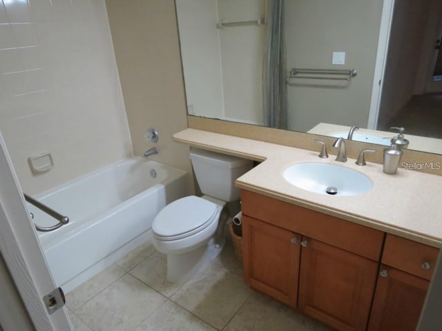 bathroom with tile patterned floors, toilet, vanity, and shower / tub combo