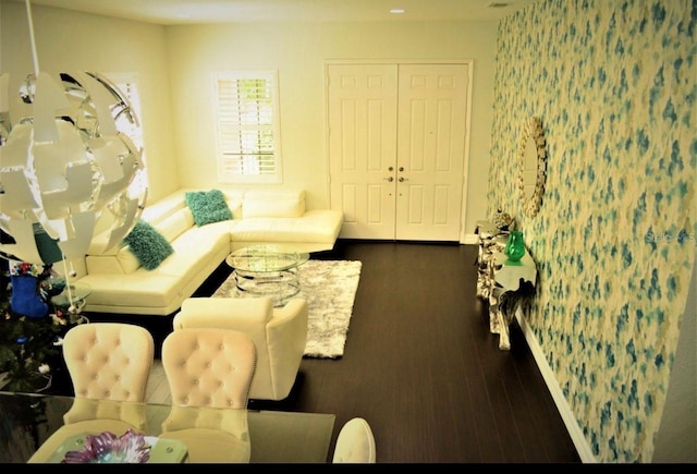 living room with dark wood-type flooring